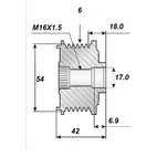 Free-wheel belt 17x54, 6 grooves