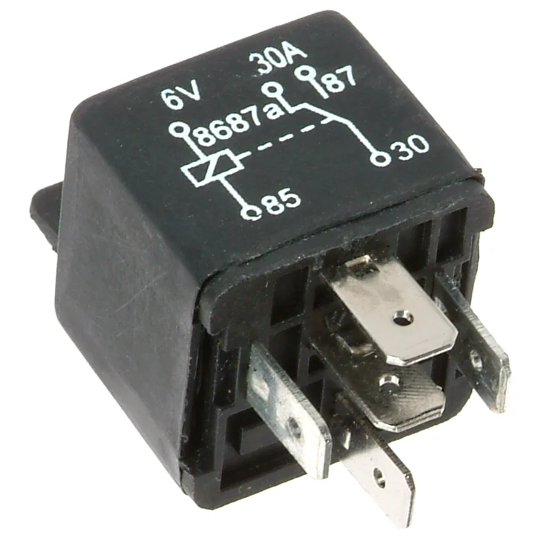 Mini relay 6V-30A, 5-pin connector.